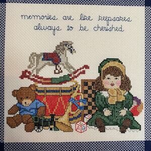 Vintage cross stitch Memories Rocking Horse Doll Toys Child Cute Bedroom